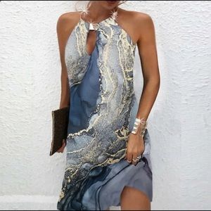 Glam Night Gold Marble Print Ocean Wave Mini Dress - NWT - Size XL